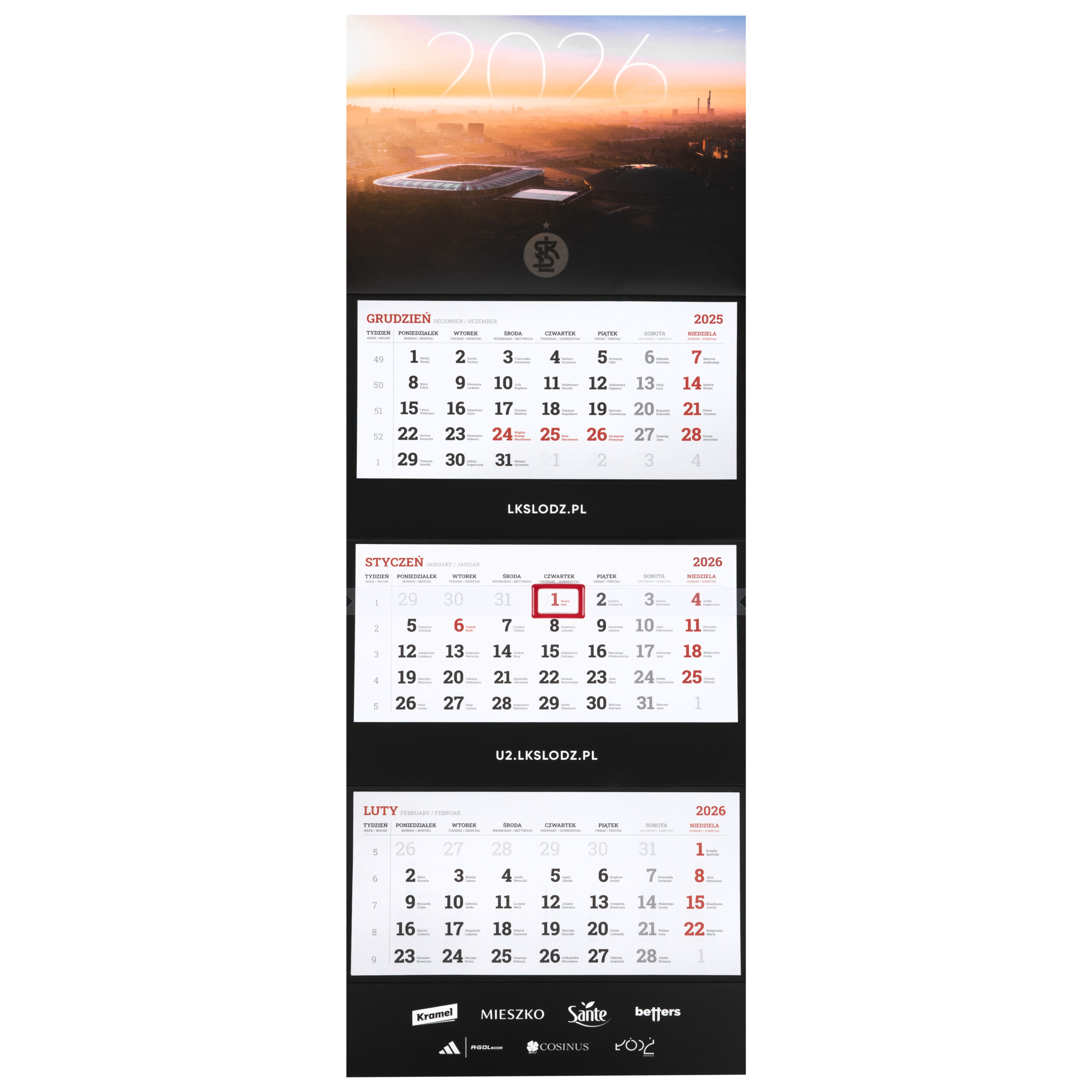 KALENDARZ TRÓJDZIELNY ŁKS STADION 2026